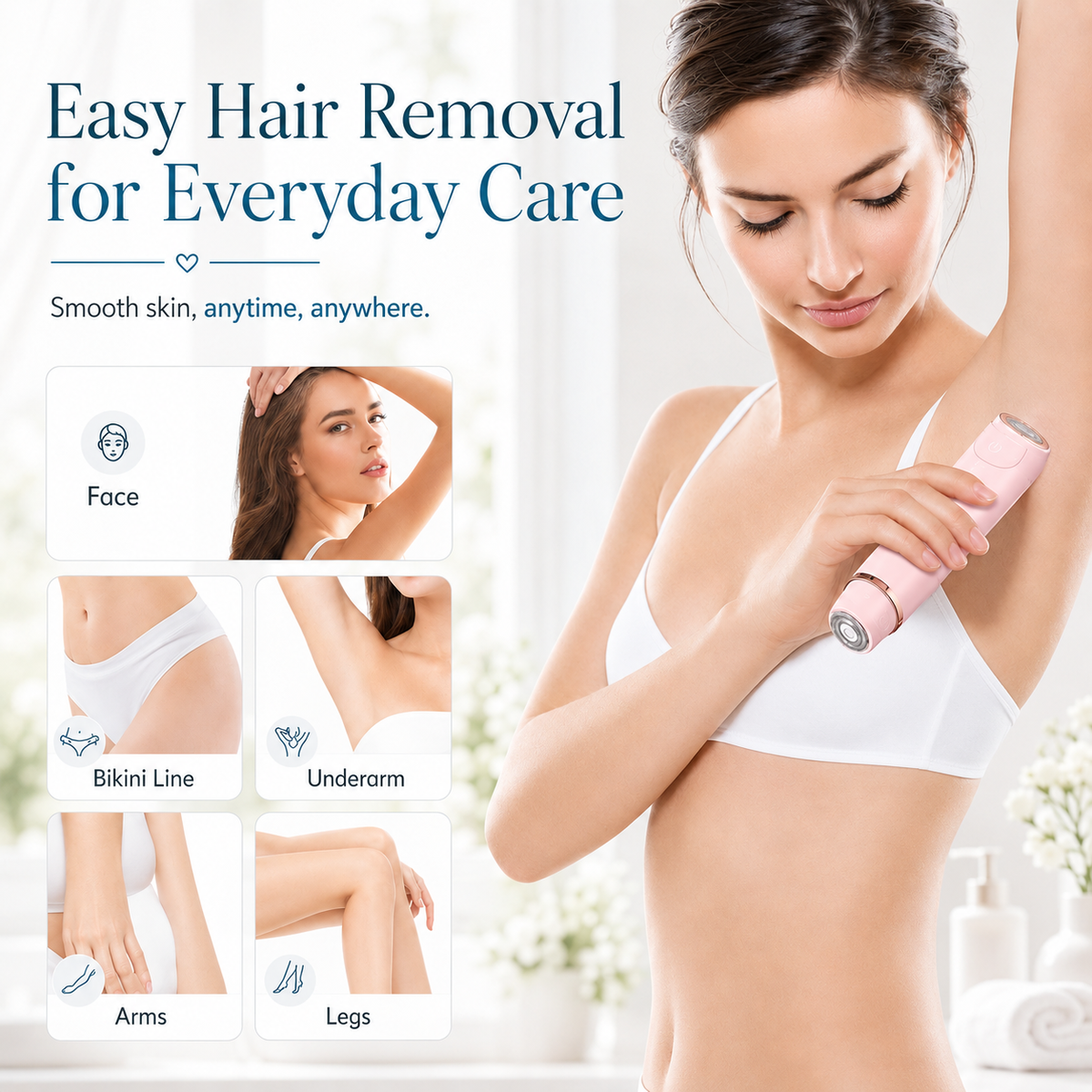 HexoSmooth™ Elektrisch scheerapparaat voor dames met dubbele kop – gezicht & lichaam, IPX7