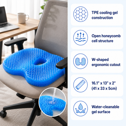 HexoCool™ Gel-zitkussen met honingraatstructuur voor kantoor, auto en thuis