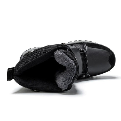 Inside of HexoComfy™ high-top winter boot showing plush warm lining
