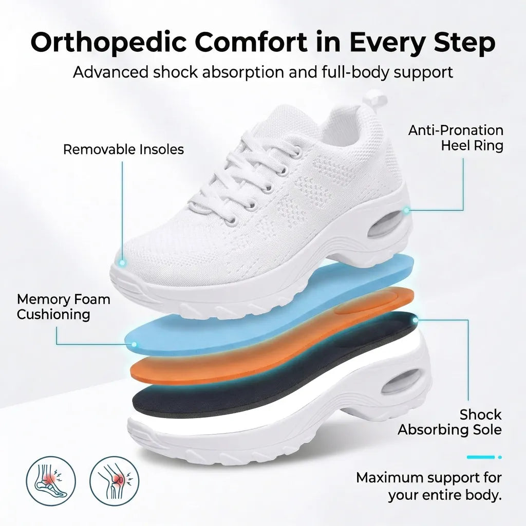 HexoComfy™ Men's Orthopedic High-Support Shoes in White showing the layered footbed construction