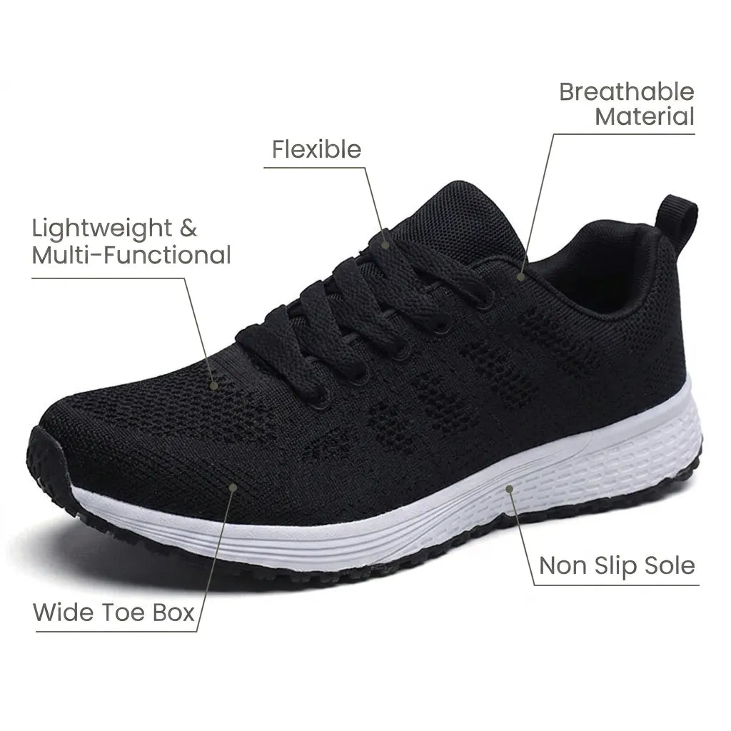 HexoComfy™ Men's Orthopedic Knit Shoes in Black with feature callouts