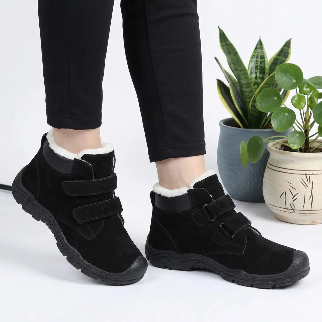 HexoComfy™ Men's Orthopedic Boots in Black worn with dark trousers