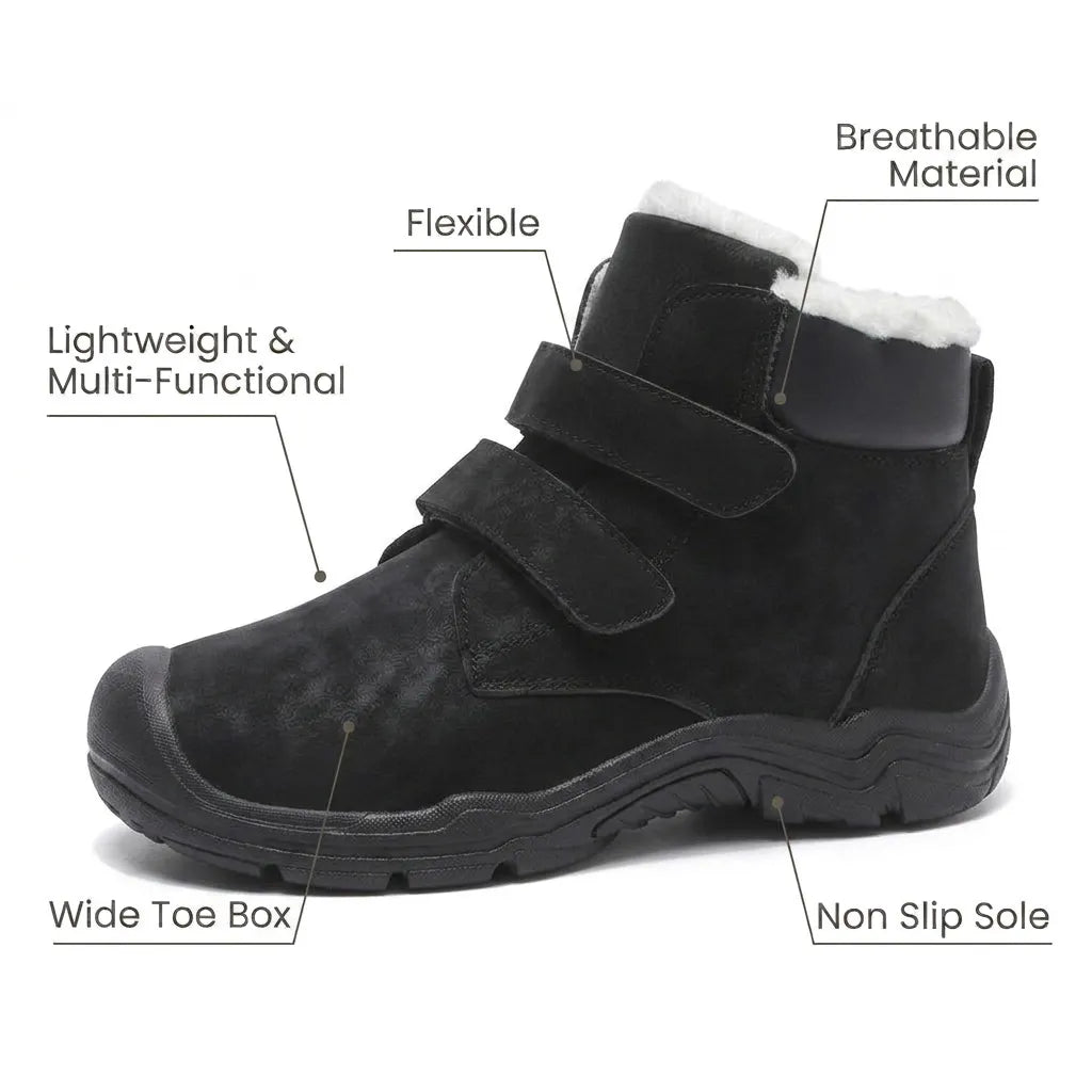 HexoComfy™ Men's Orthopedic Boots in Black with feature callouts