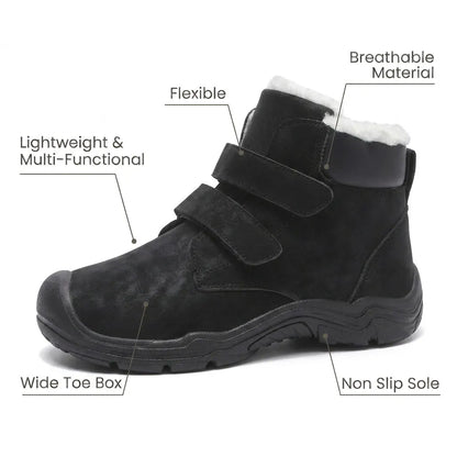 HexoComfy™ Men's Orthopedic Boots in Black with feature callouts