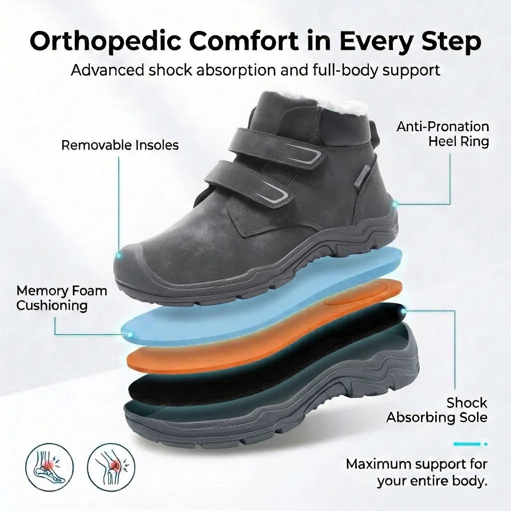 HexoComfy™ Men's Orthopedic Boots in Gray showing layered cushioning