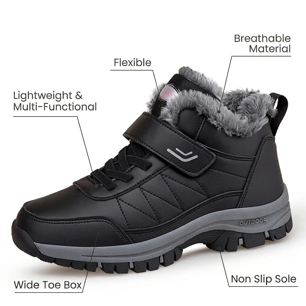 HexoComfy™ Men's Orthopedic Winter Boots in Black with feature callouts