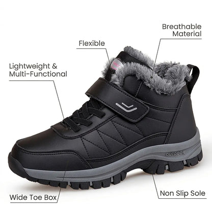HexoComfy™ Men's Orthopedic Winter Boots in Black with feature callouts