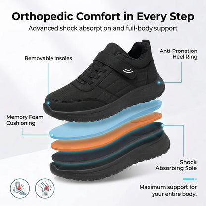 HexoComfy™ Men's Orthopedic Hands-Free Shoes in Black with layered sole diagram