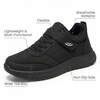 HexoComfy™ Men's Orthopedic Hands-Free Shoes in Black with feature labels