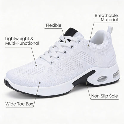 HexoComfy™ Men's Orthopedic Shoes in White, side view with feature labels