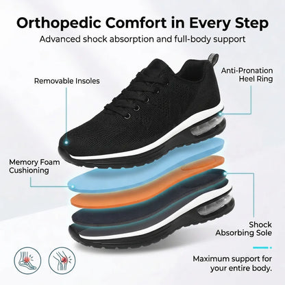 HexoComfy™ Men's Orthopedic Shoes in Black showing the layered footbed construction
