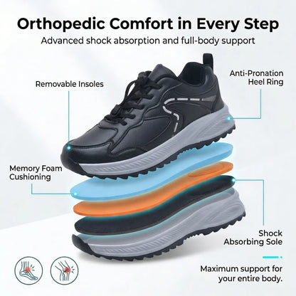 HexoComfy™ Men's Orthopedic Shoes in Black showing the layered footbed construction