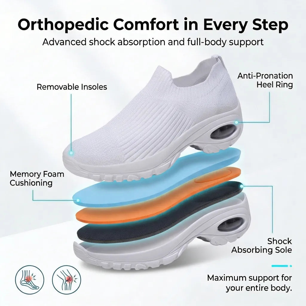 HexoComfy™ Men's Orthopedic Slip-On Shoes in White showing the layered footbed construction