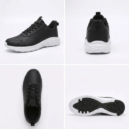 HexoComfy™ Men's Orthopedic Performance Sneakers in Black & White, front, back, top and sole views