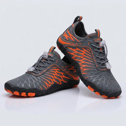 HexoComfy™ Men's Orthopedic Outdoor Shoes pair in Gray & Orange