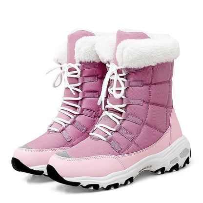 HexoComfy™ Women's Orthopedic Winter Boots in Pink – lace-up with faux-fur collar